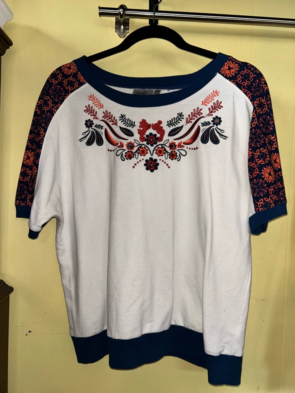 Disney Boutique White & Navy Floral Embroidered Short Sleeve Top